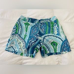 J McLaughlin Blue Moroccan Paisley Silk Shorts~ Size 6~ Excellent!